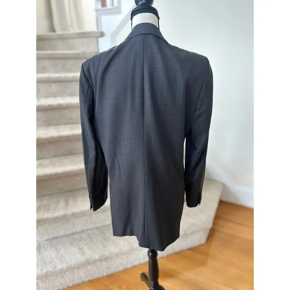 Indochino Gray White Subtle Pin Stripe Two Button Double Vent Blazer